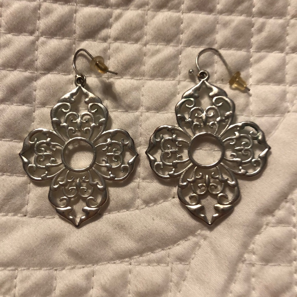 Silver geometric flower earrings